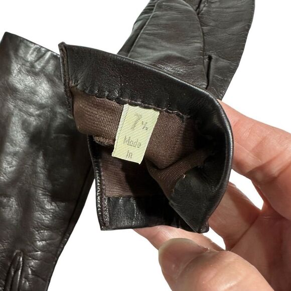 Vintage 80’s Chocolate Brown lined soft leather gloves Size 7.5 plus bonus pair - Picture 5 of 11